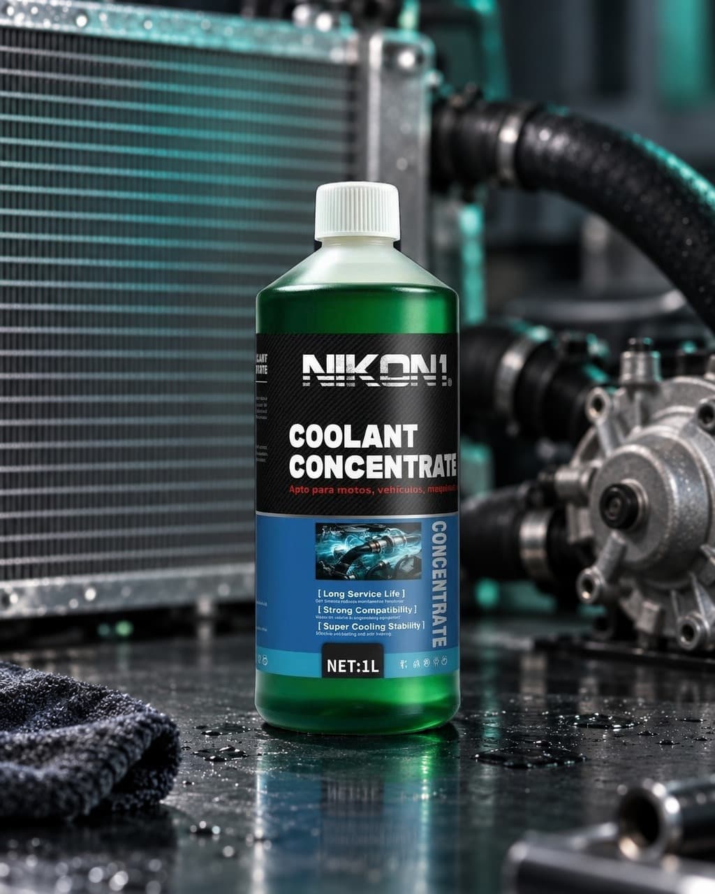 NIKON1 coolant concentrate, 1L green bottle with a black and blue label