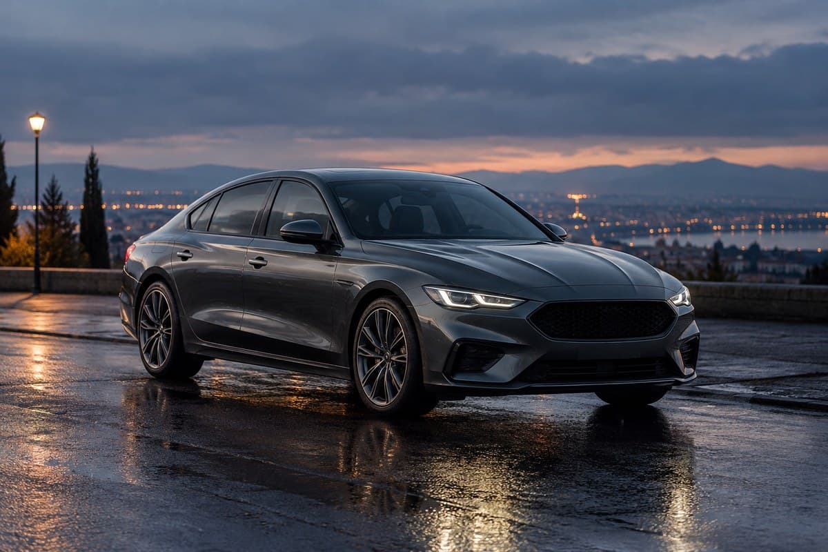 A grey performance saloon