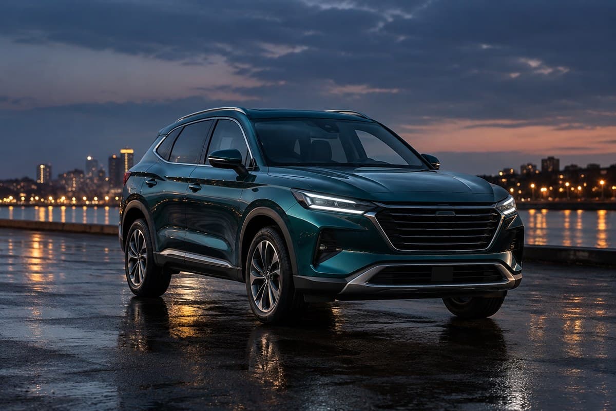 A dark teal mid-size SUV