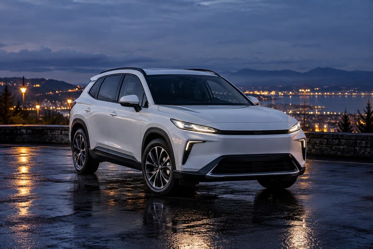 A white hybrid crossover SUV